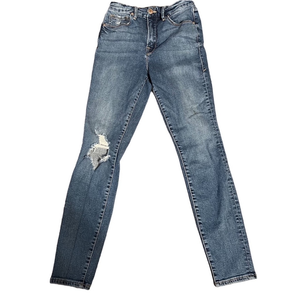 Good American Good Waist Distressed Ripped Knee Skinny Jeans Sz 4